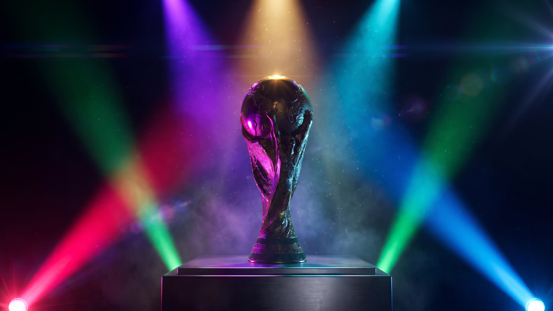 La copa del mundo iluminada por luces de escenario